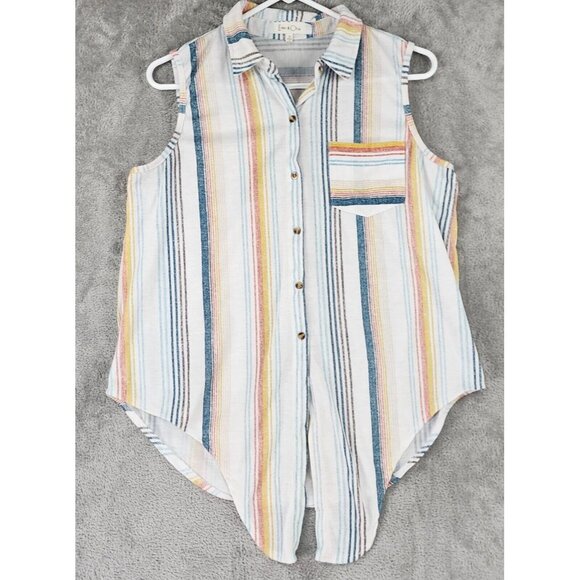 Eden & Olivia Shirt0 Womens Medium Striped Casual Button Up Sleeveless Blouse - Picture 6 of 12